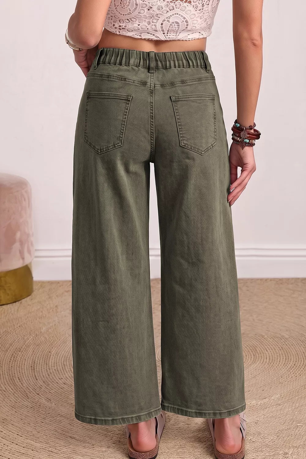 Square Patch Pocket Barrel Jeans in Army Green