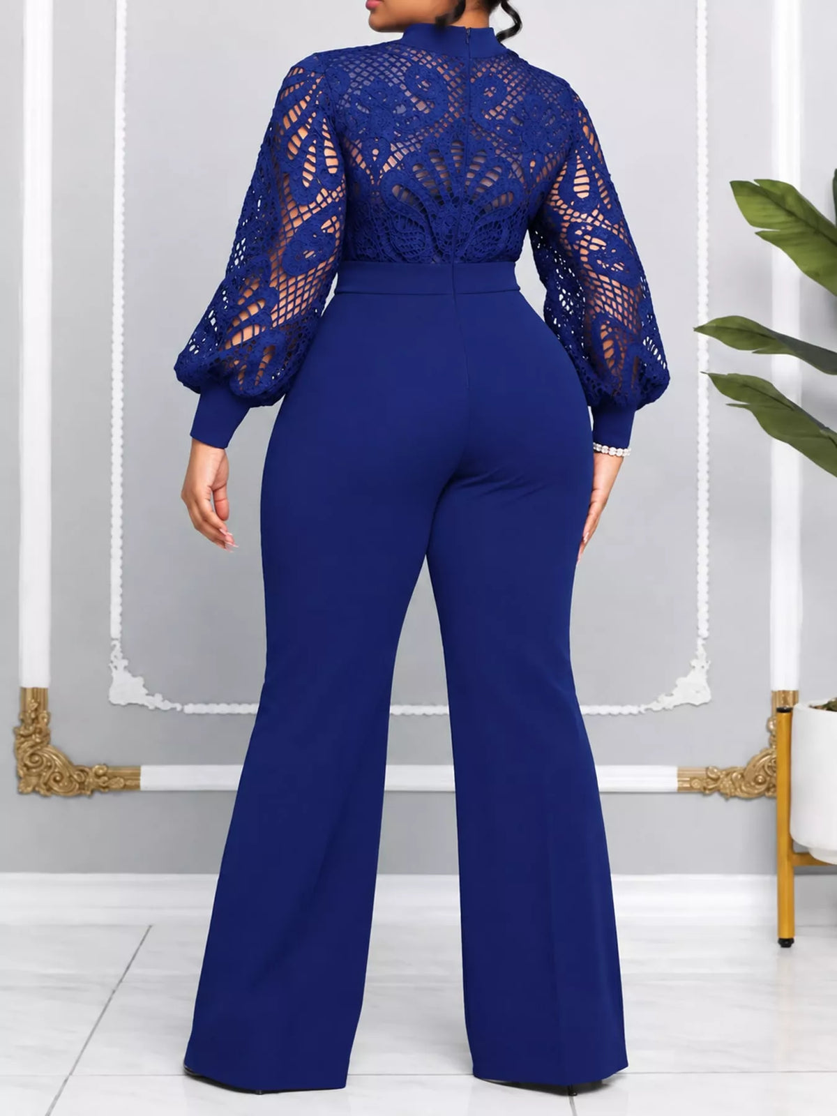 Lace Lantern Sleeve Flare Jumpsuit