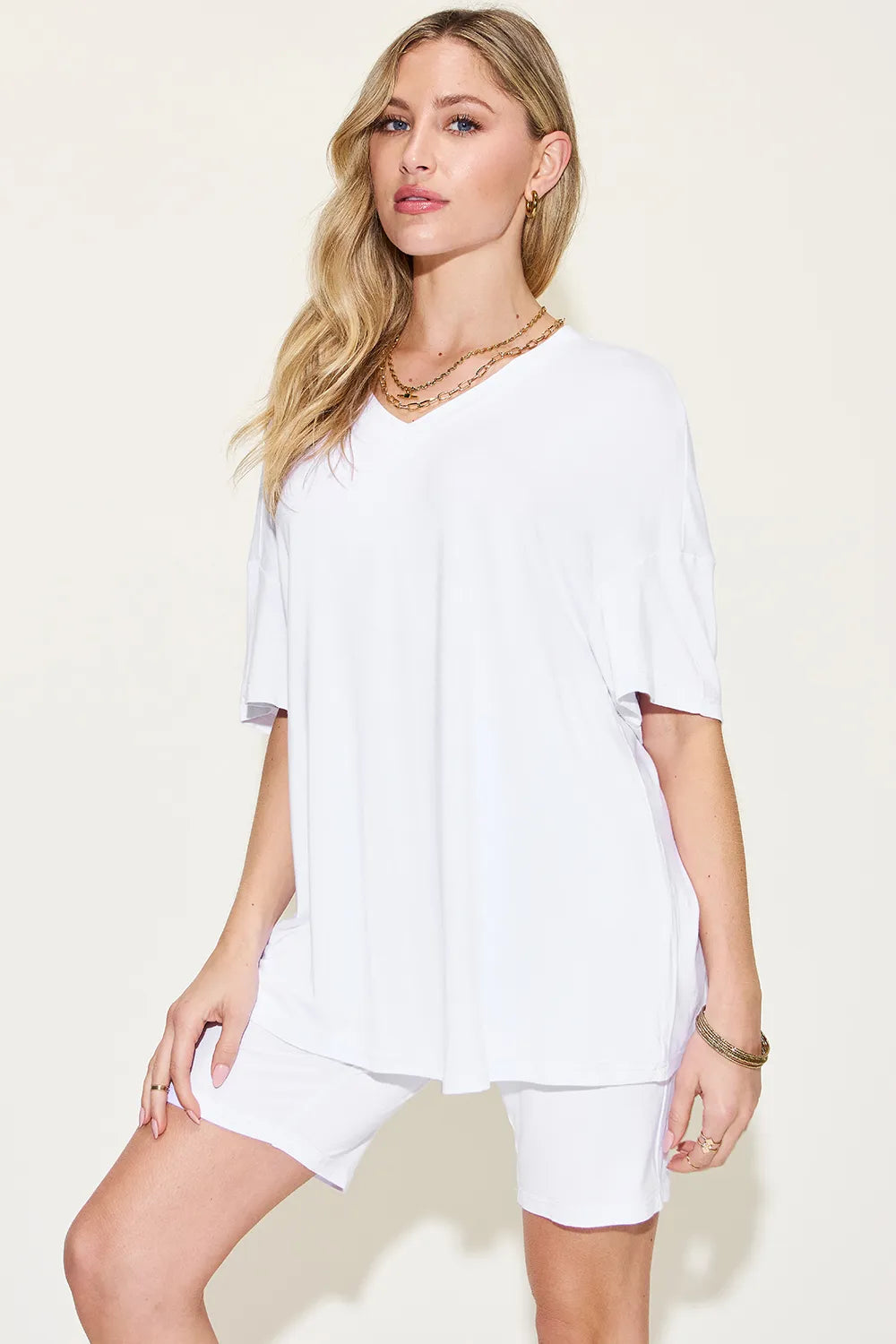 Basic Bae V-Neck Tee and Shorts Set