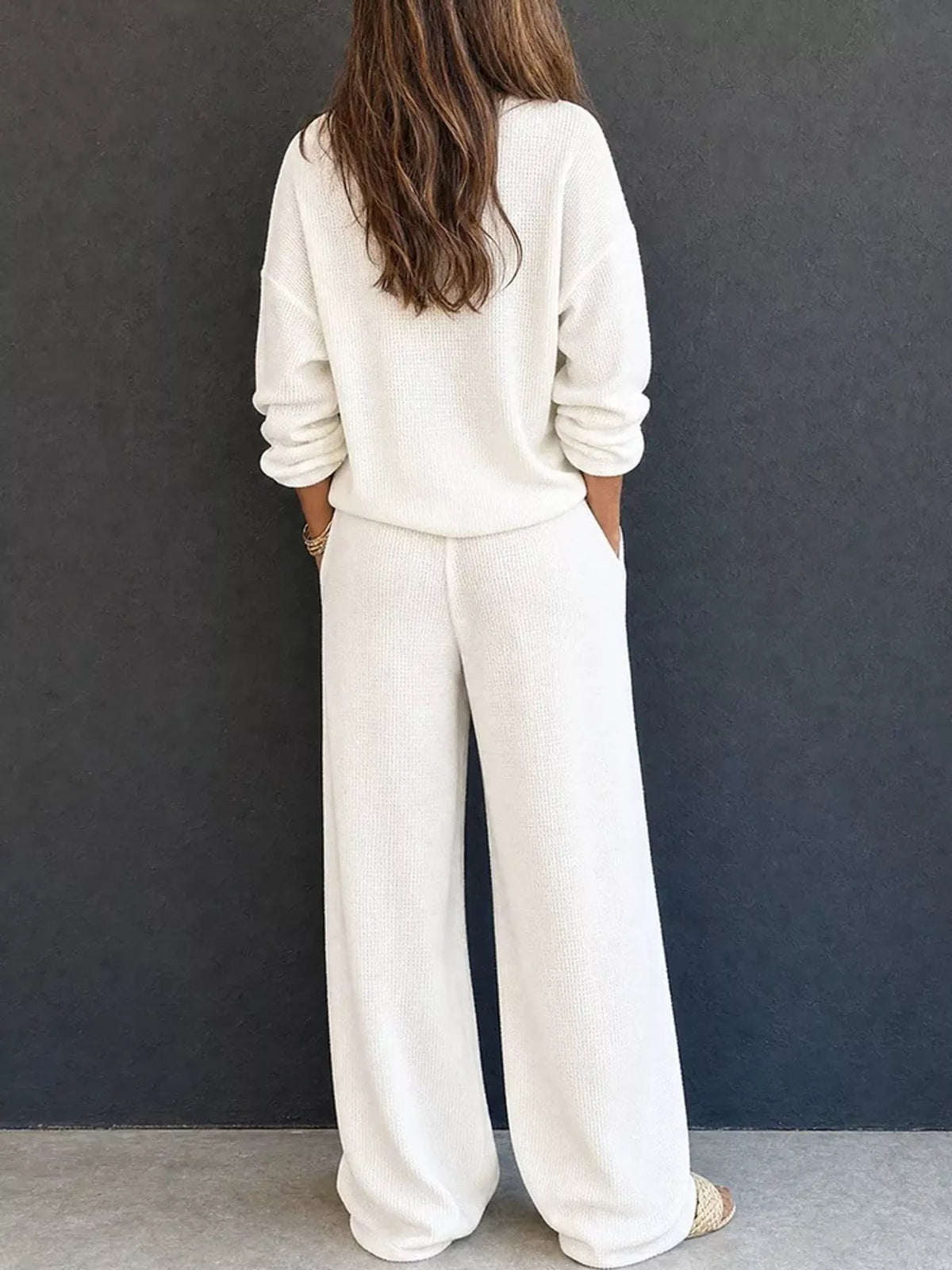Waffle Knit Button Detail Top and Pants Set