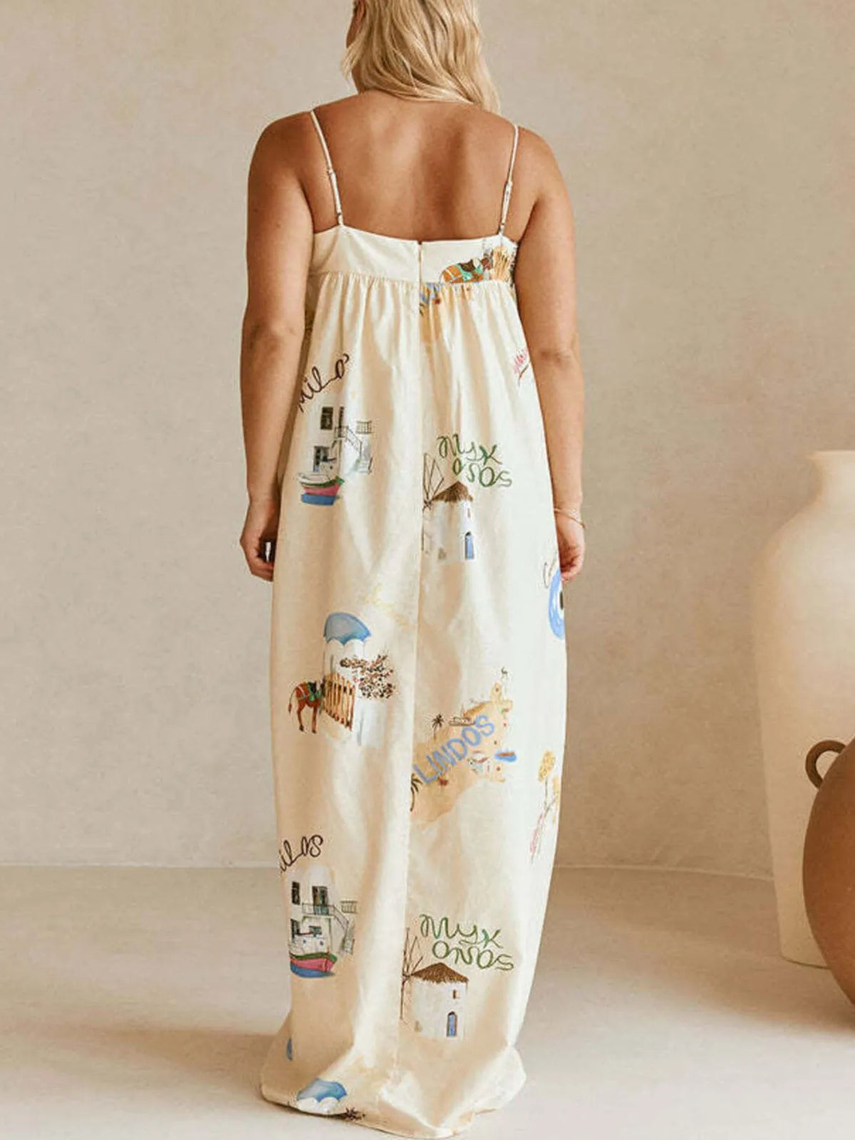 Bohemian Print Cami Maxi Dress in Beige
