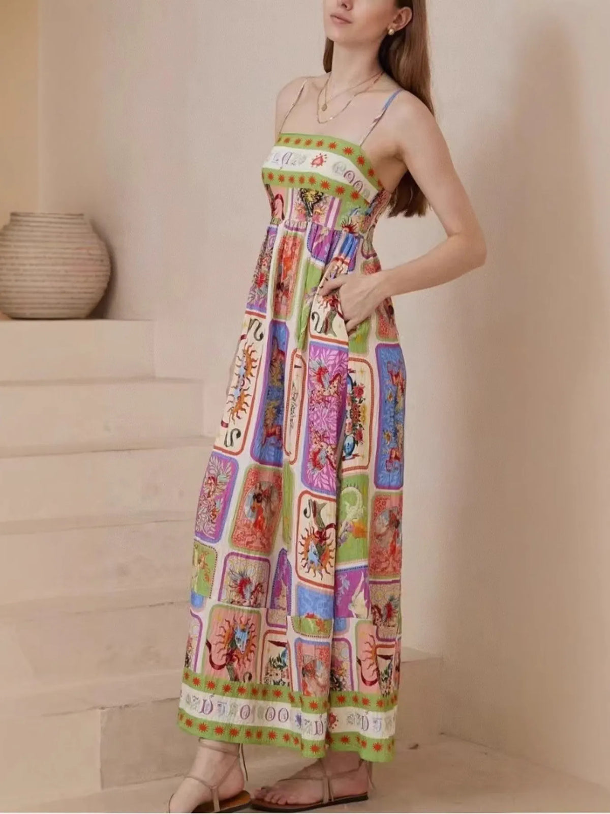 Smocked Square-Neck Cami Dress in Picture Color by Rosaline