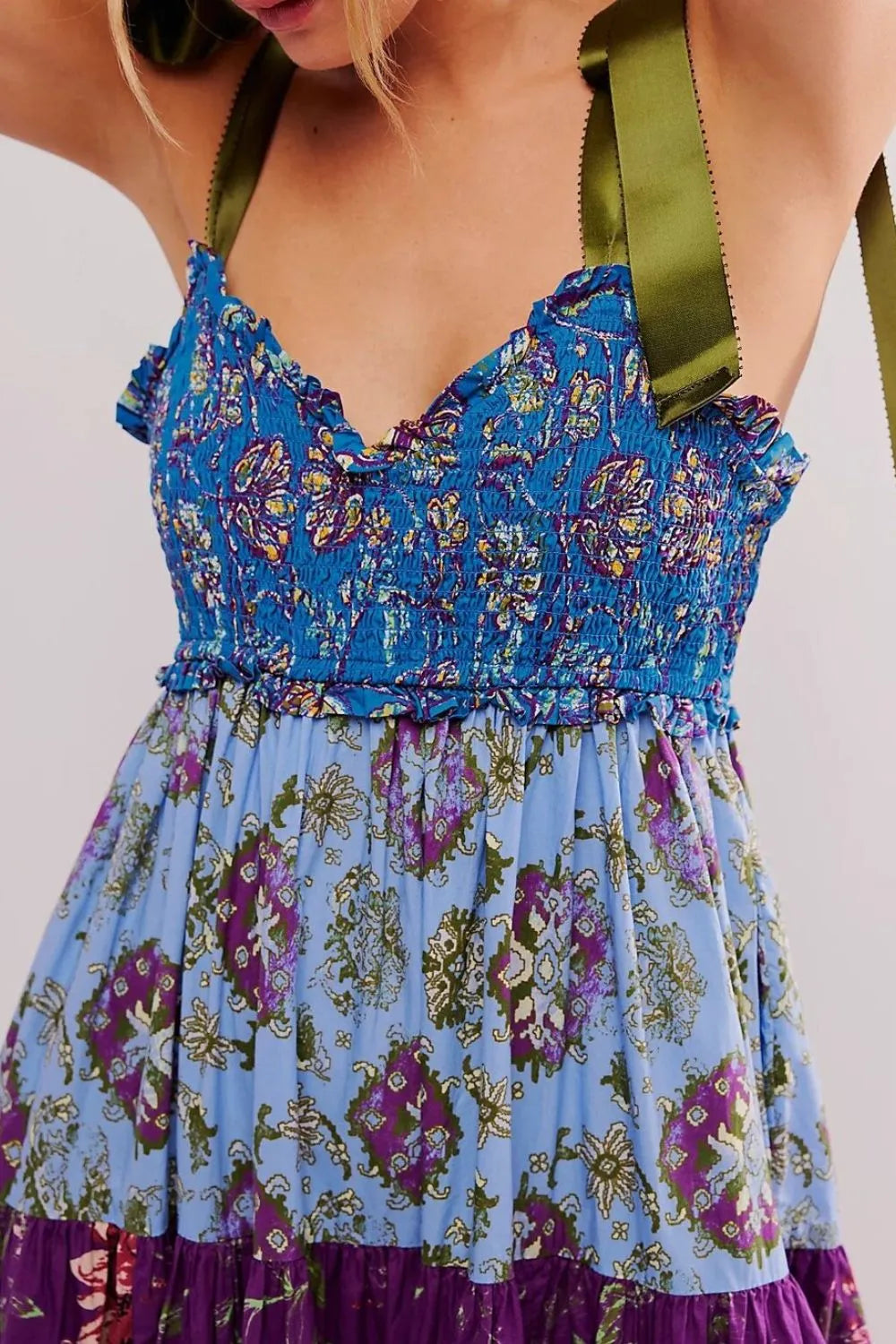 Floral Tiered Maxi Dress with Mixed Print