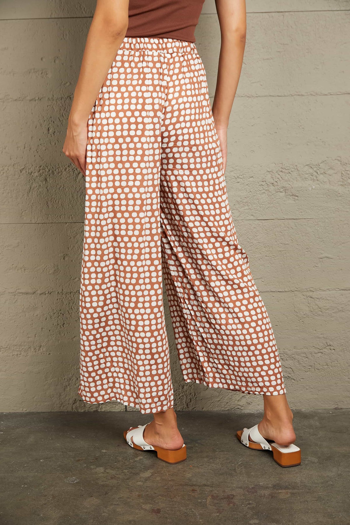 Polka Dot High Waist Wide Leg Pants in Dusty Pink