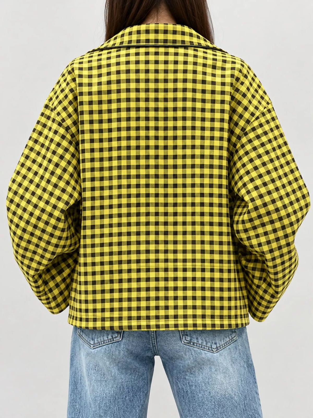 Oversized Plaid Zip-Up Jacket