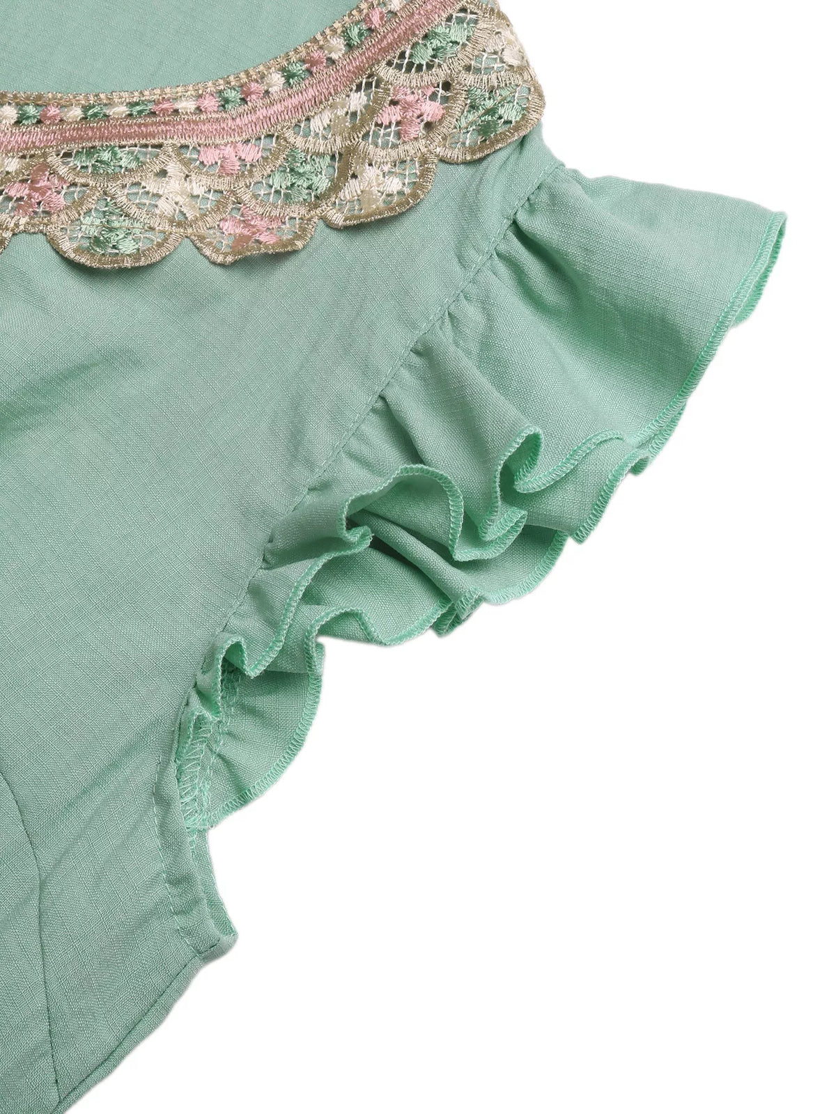 Tie-Neck Ruffle Sleeve Maxi Dress in Green