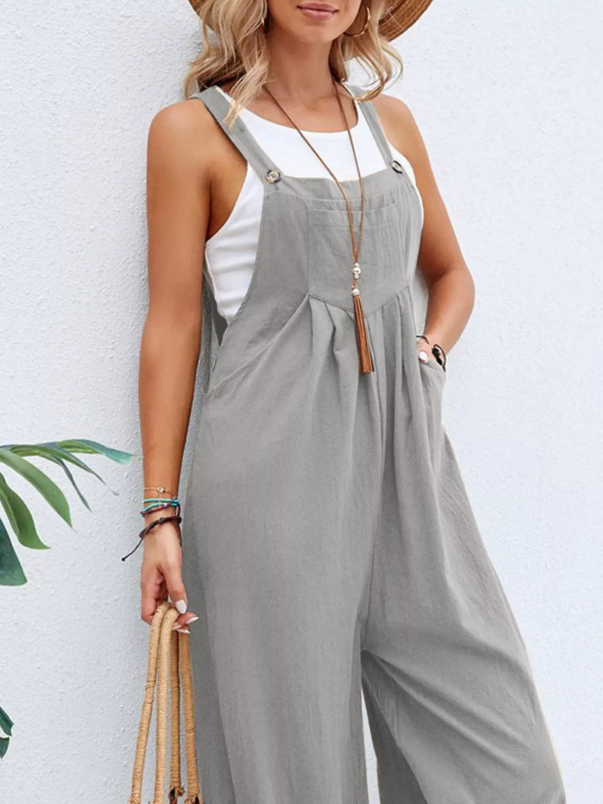 Casual Wide-Leg Overalls with Pockets