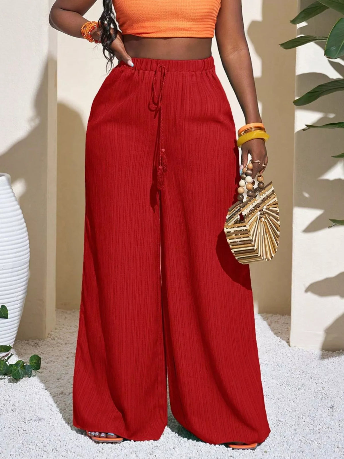 Wide-Leg Drawstring Pants