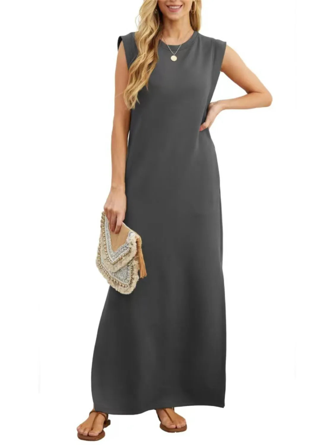 Plus Size Slit Round Neck Maxi Tank Dress