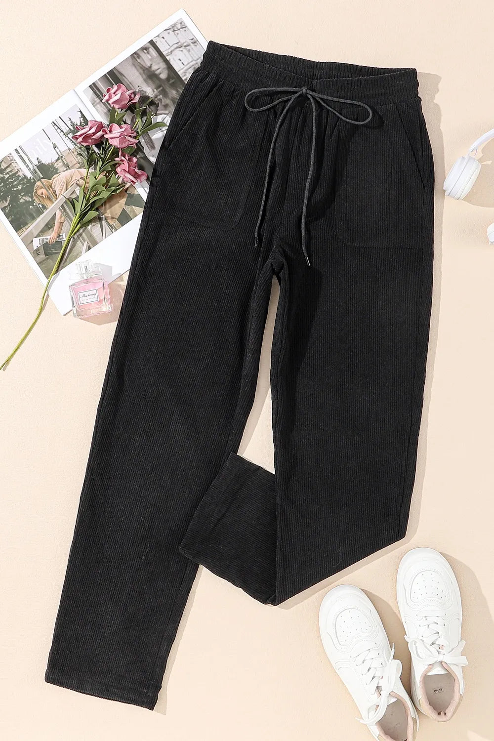 Drawstring Straight Leg Pants with Pockets