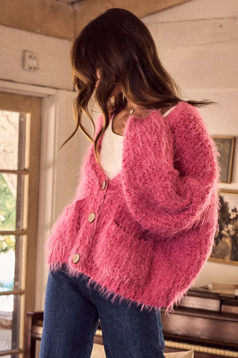 So Me Soft-Touch Loose-Fit Cardigan in Pink