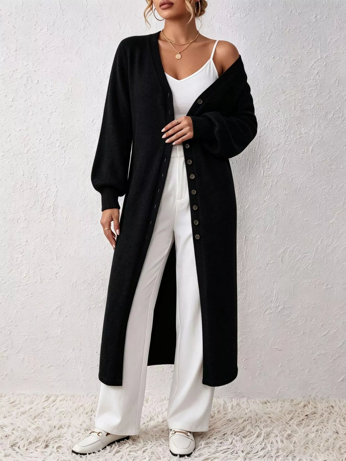 Button Front Long Sleeve Sweater Dress
