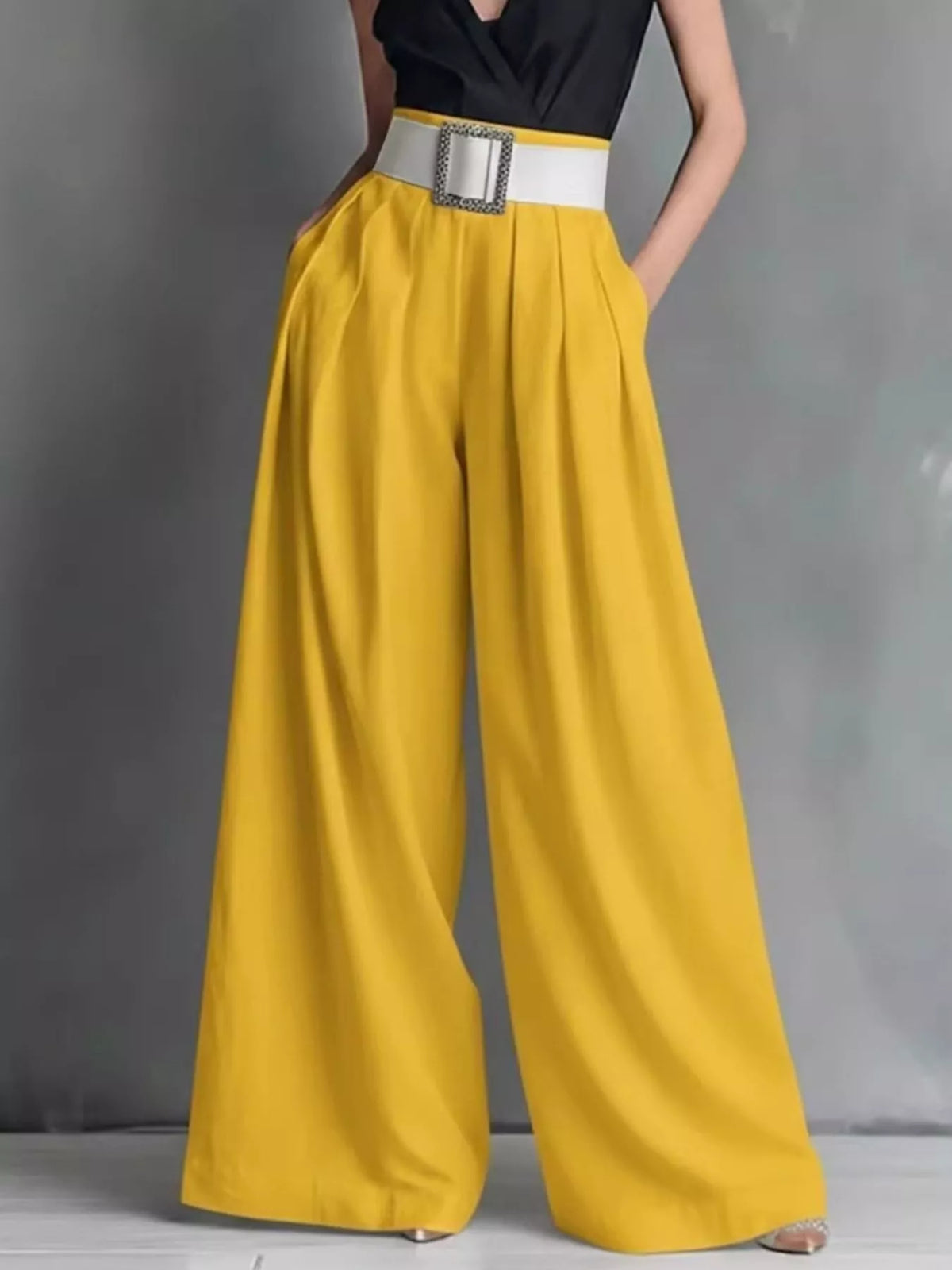 Belted High-Waisted Wide-Leg Pants