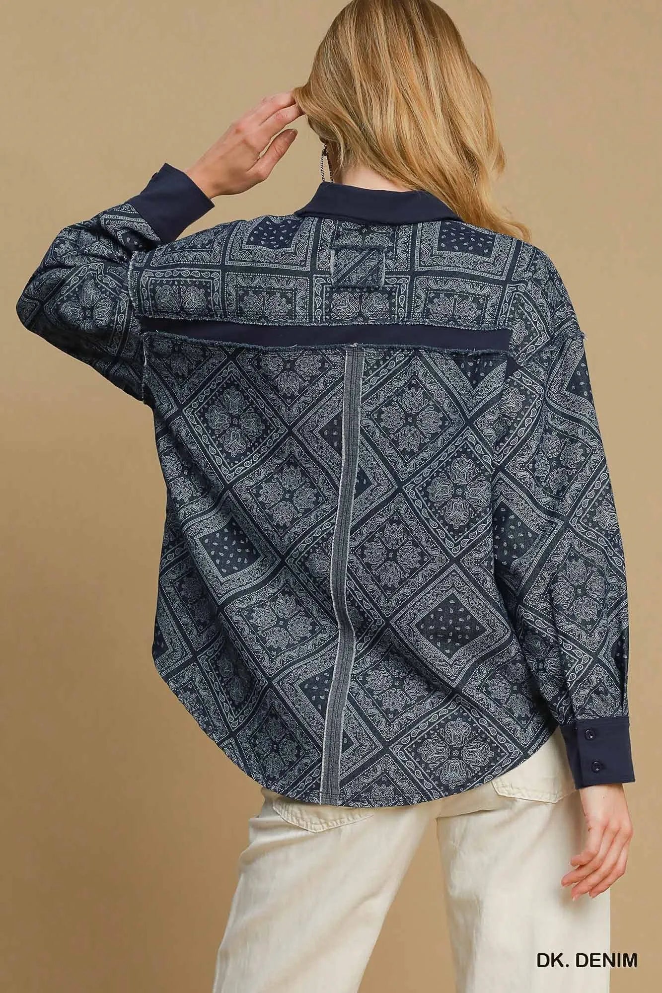Umgee Quilted Denim Jacket in Dark Denim in Dk. denim