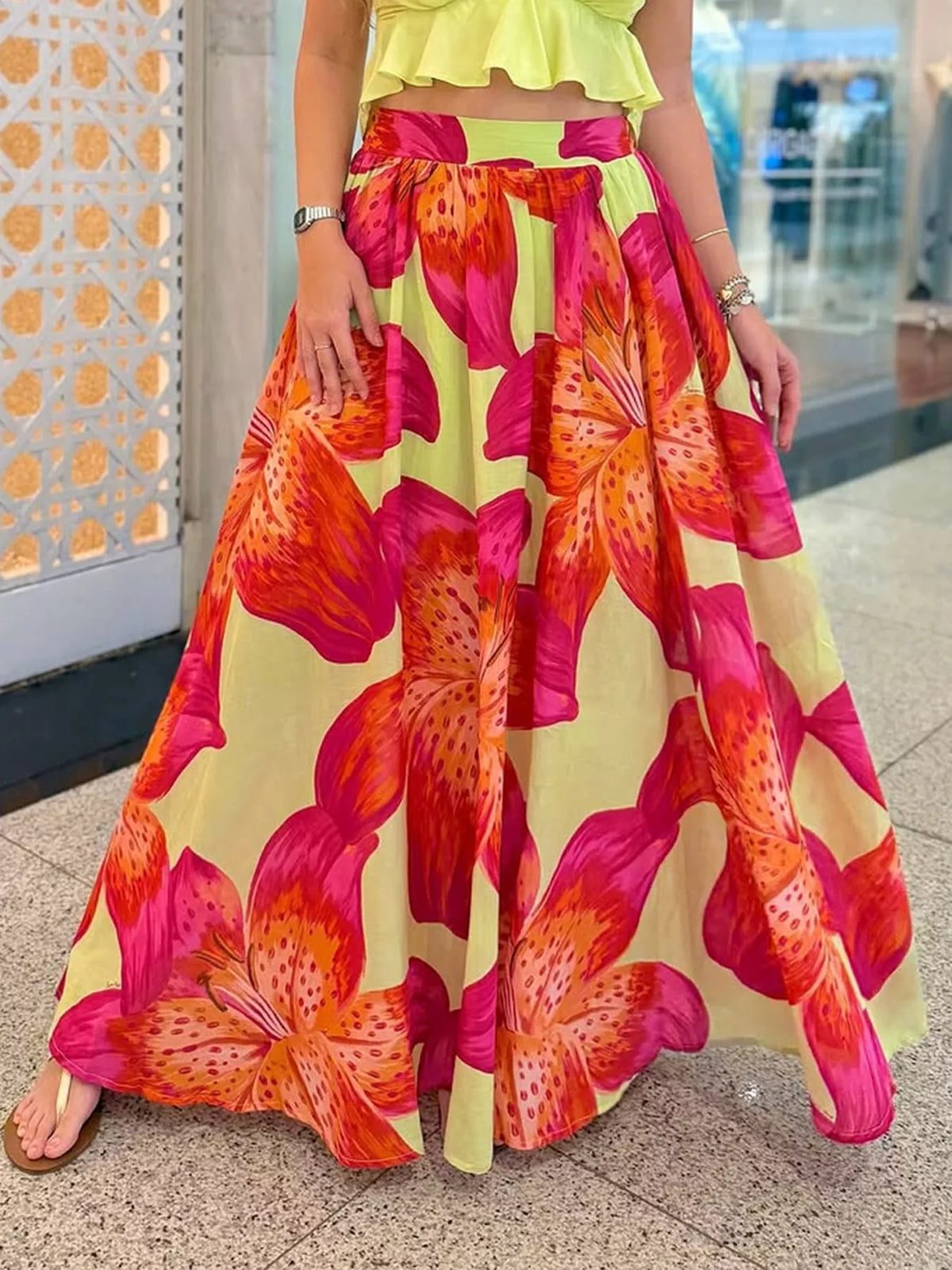 Flowy Floral Maxi Skirt in Orange
