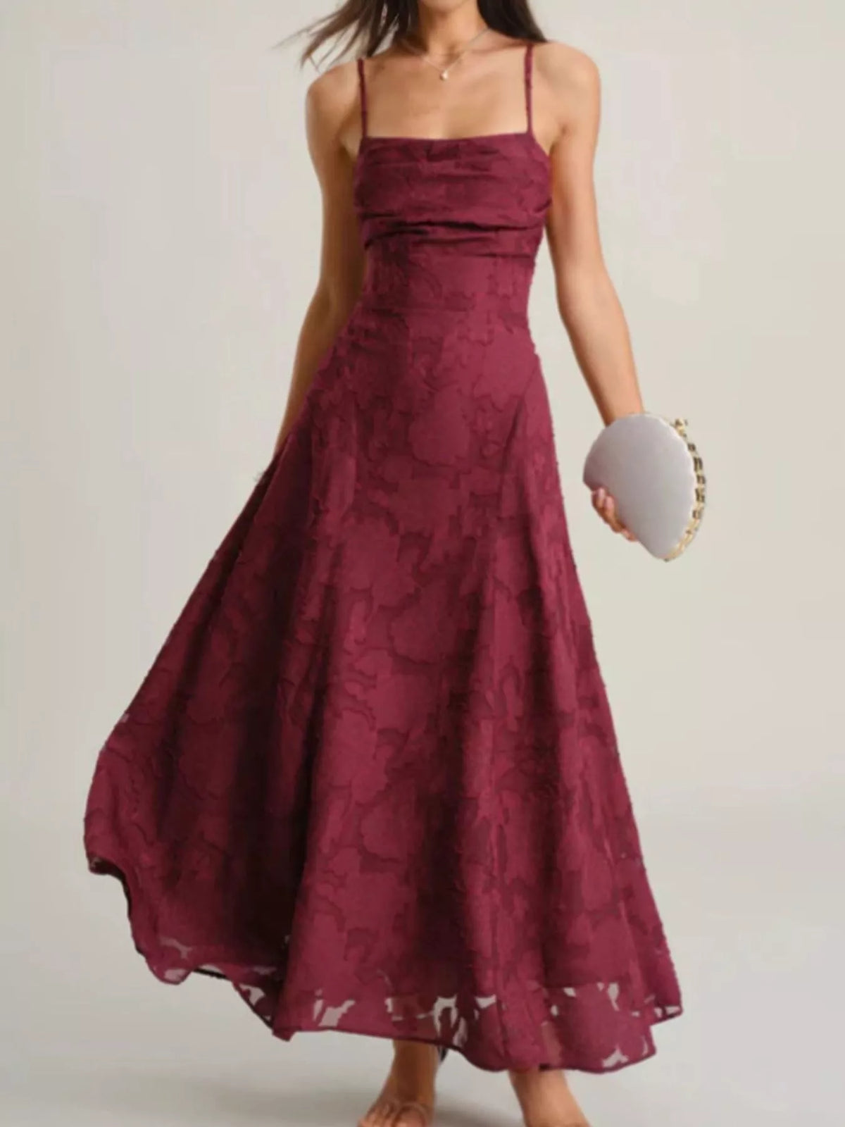 Lace-Up Back Spaghetti Strap Maxi Dress by Elegant Elements