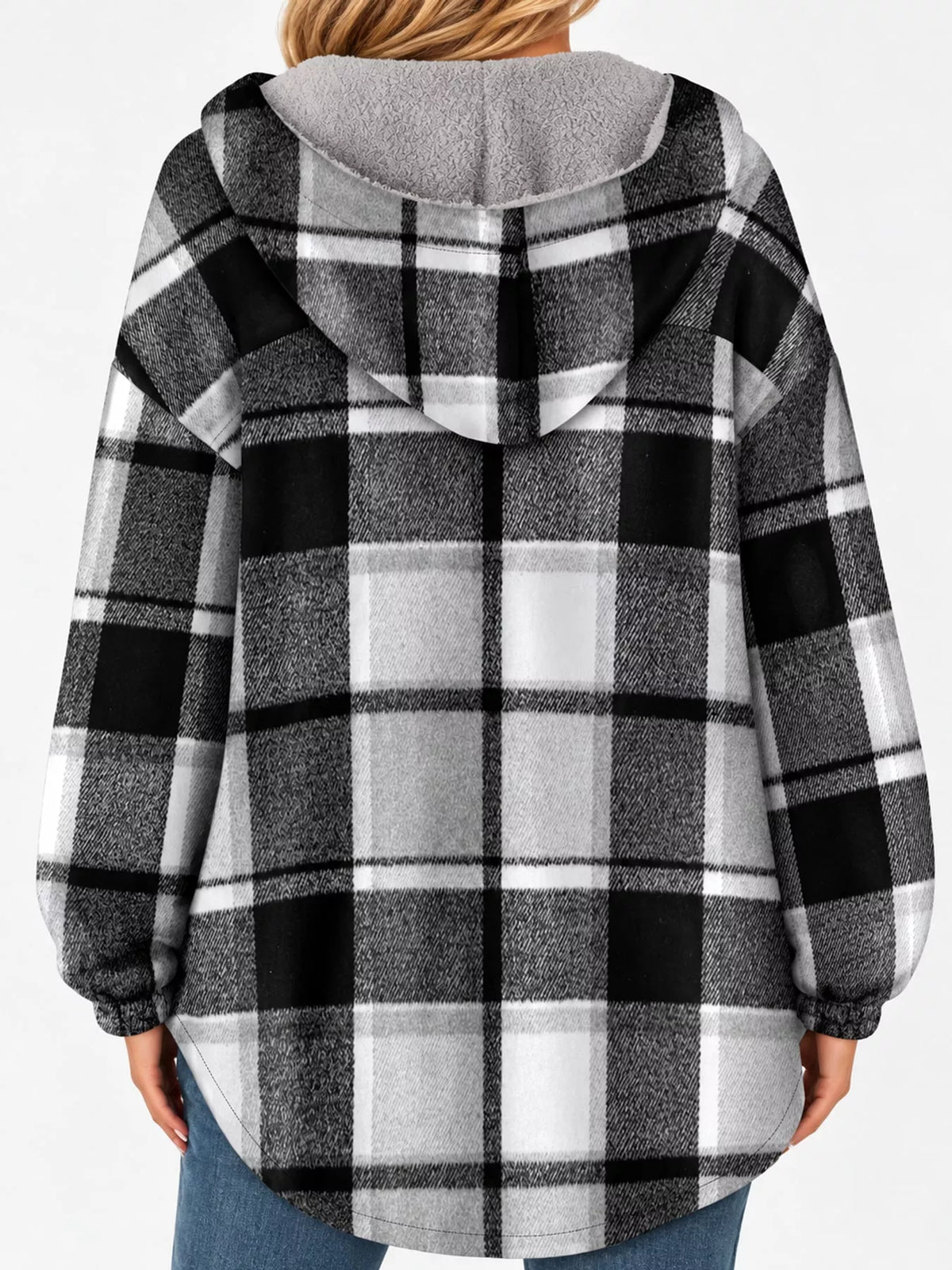 Plaid Hooded Button-Up Jacket