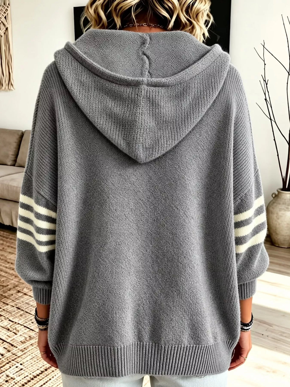 Hooded Zip-Up Knit Cardigan