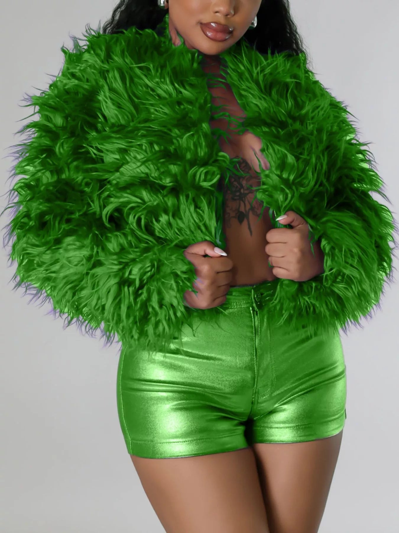 Faux Fur Open-Front Cropped Jacket