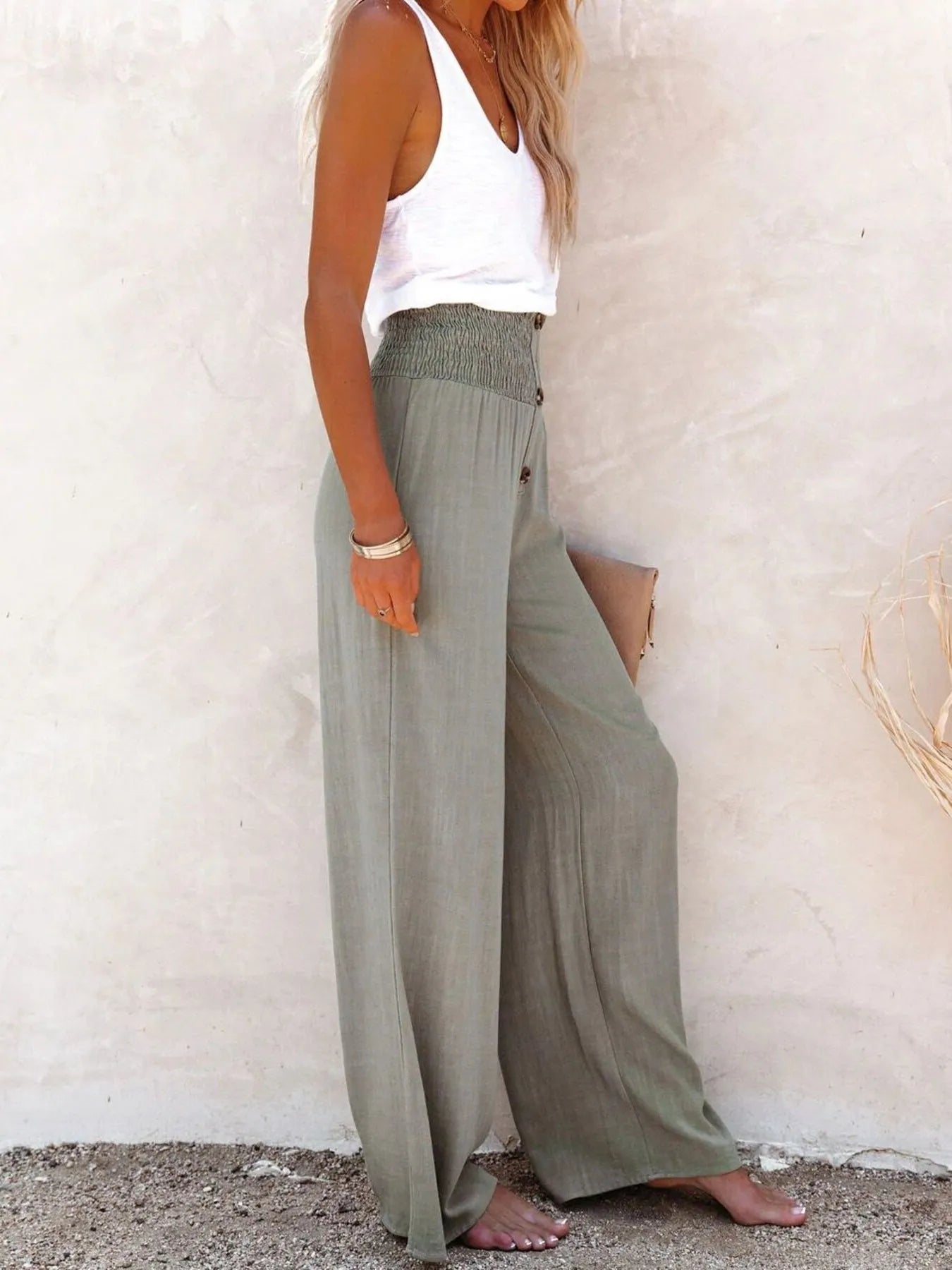 Textured Wide-Leg Pants