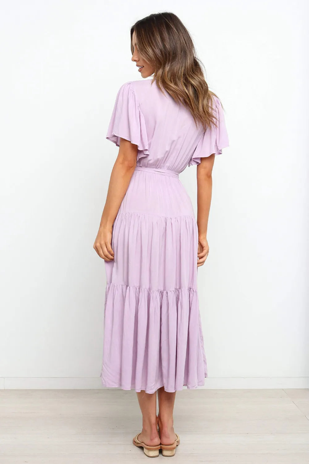 Tied-Back Tiered Midi Dress