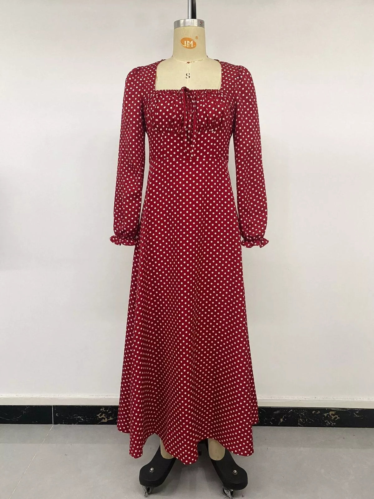 Square Neck Polka Dot Maxi Dress in Red