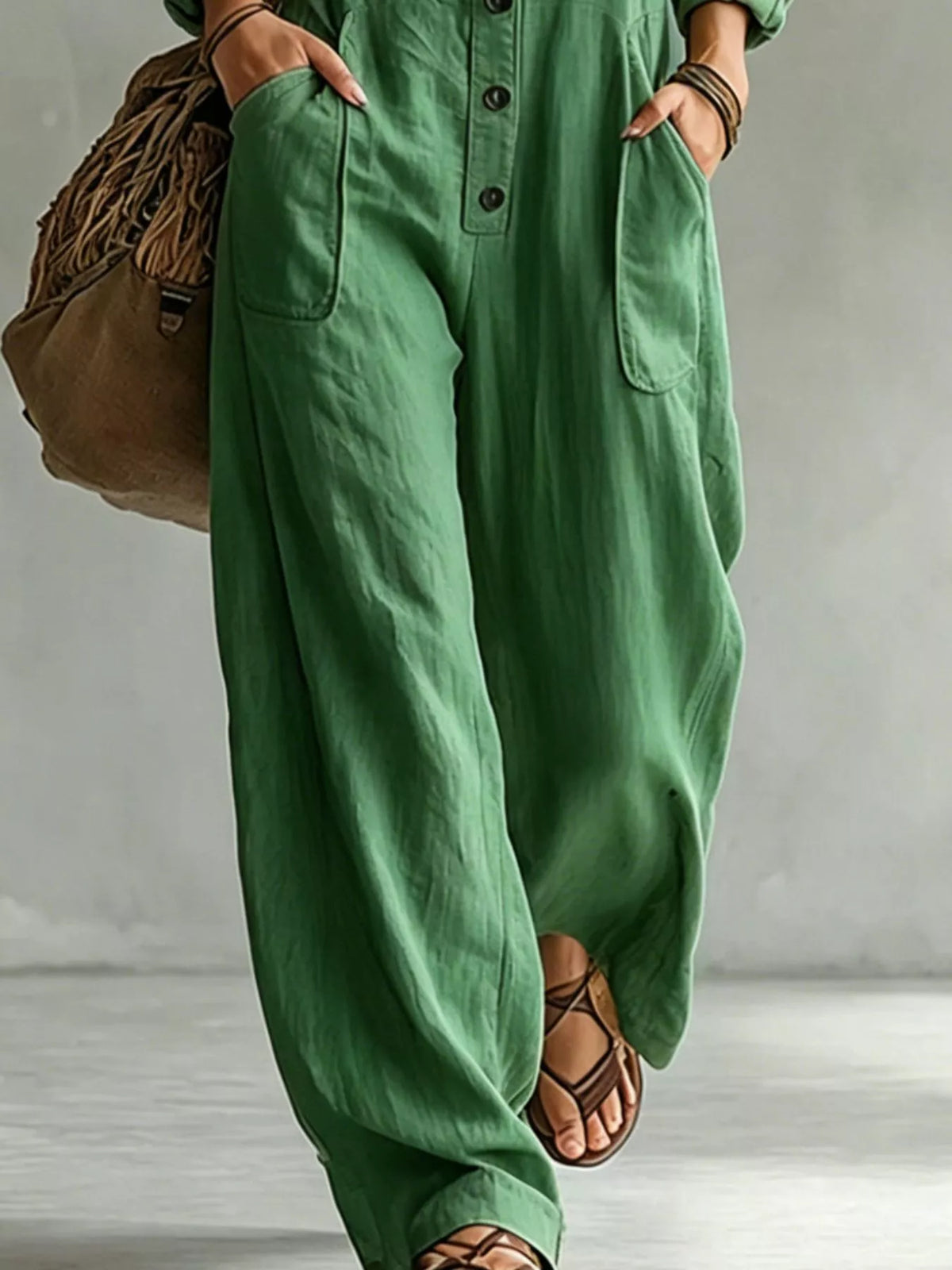 Long Sleeve Button Front Jumpsuit