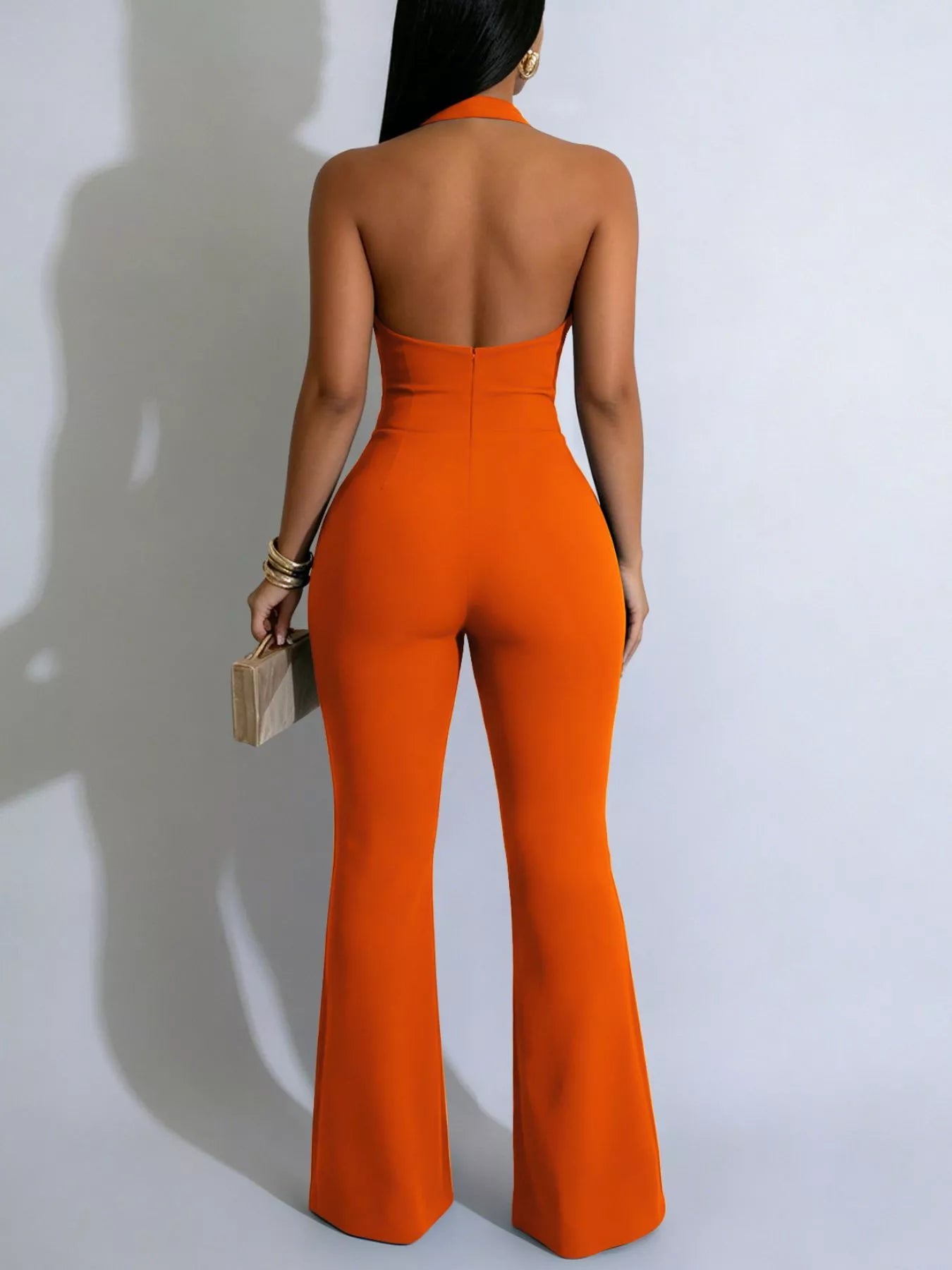 Halter Neck Cutout Flare Jumpsuit