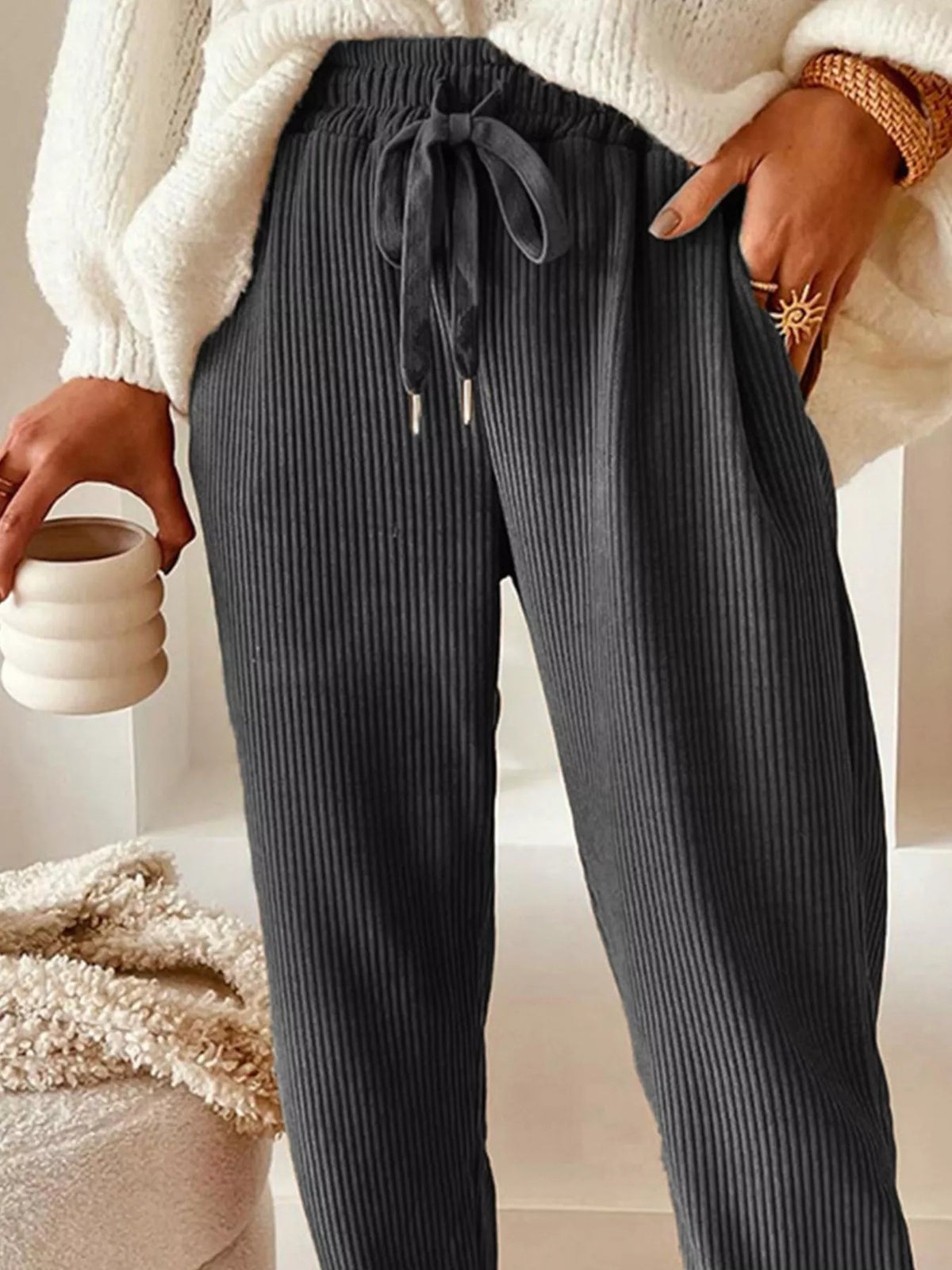 Corduroy Drawstring Waist Pants