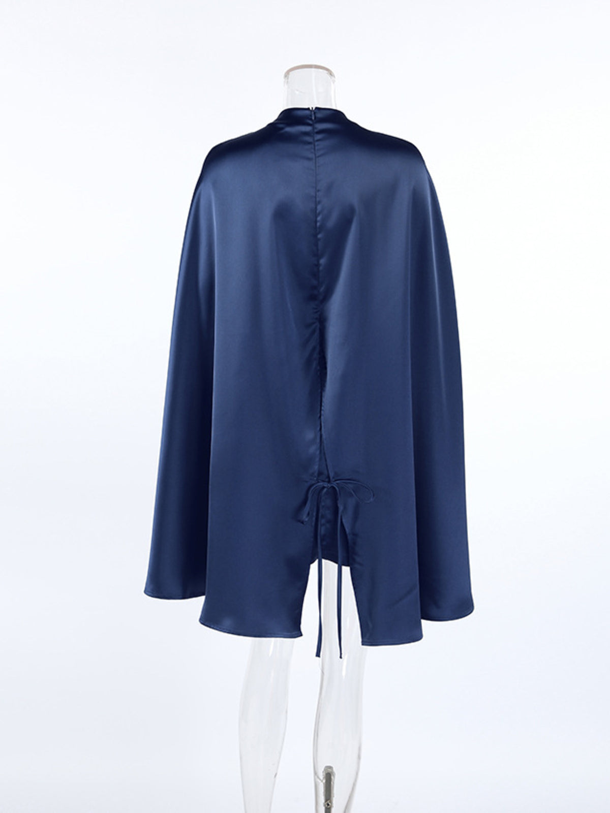 Mock Neck Cape Sleeve Mini Dress in Navy