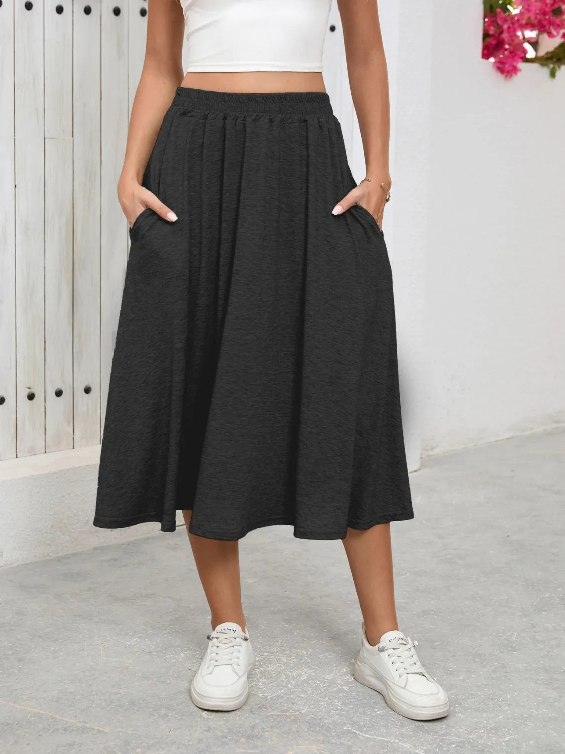 Elastic-Waist Skirt with Pockets