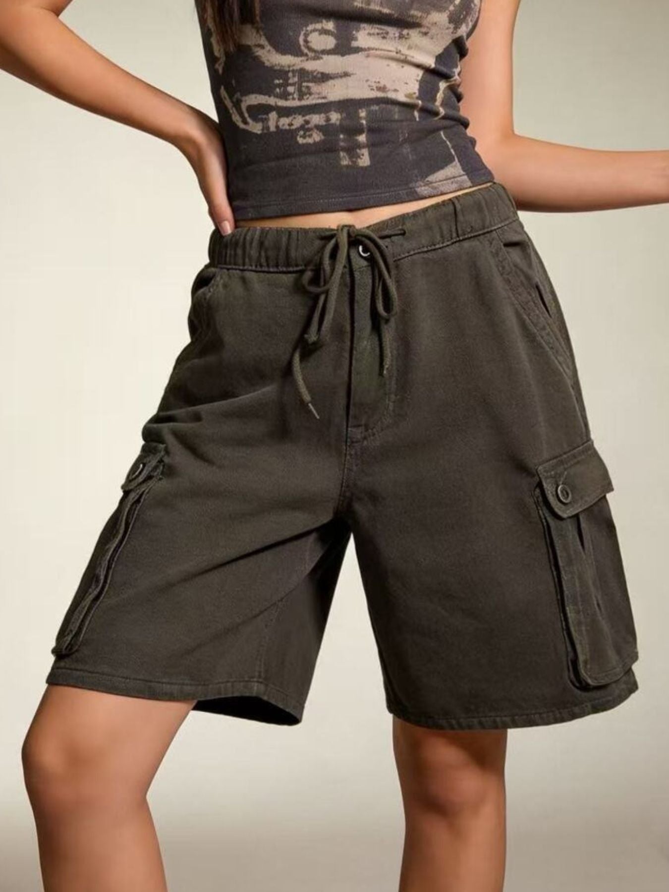 Cargo Shorts with Drawstring by Dreamy Drapes