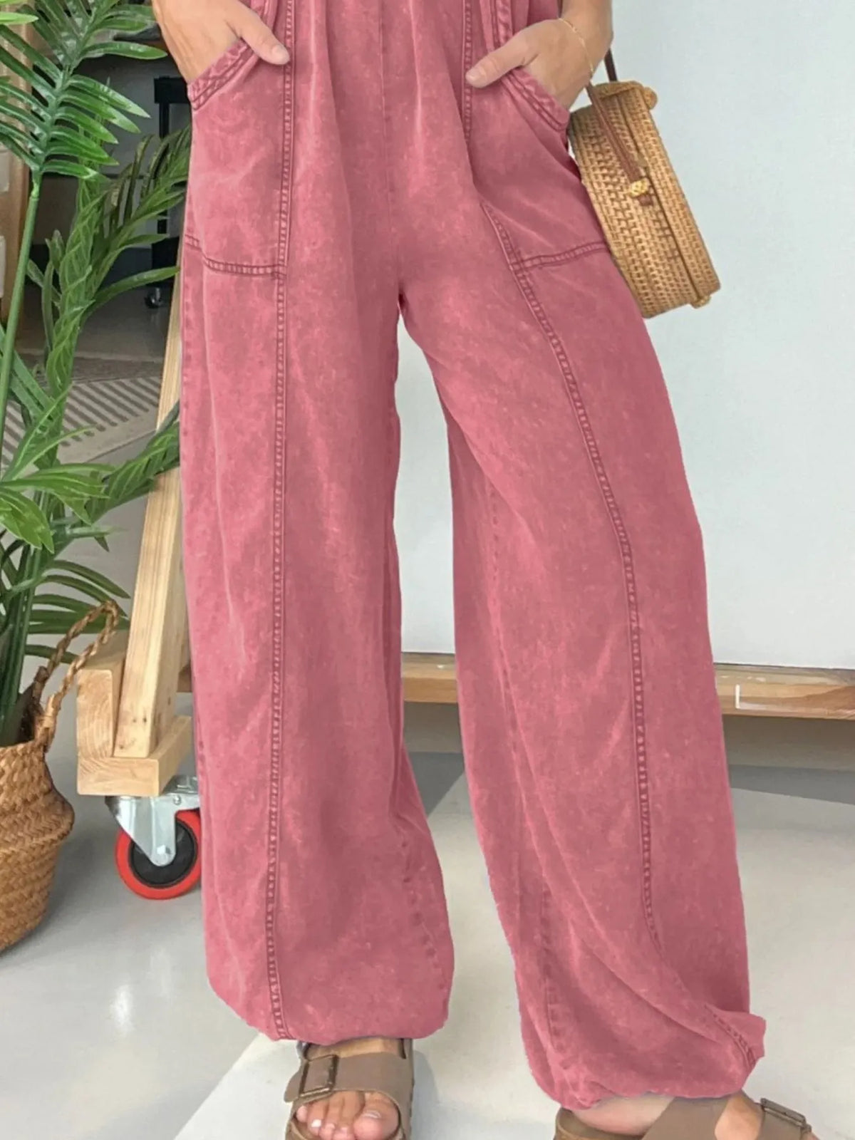 Smocked Spaghetti Strap Jumpsuit