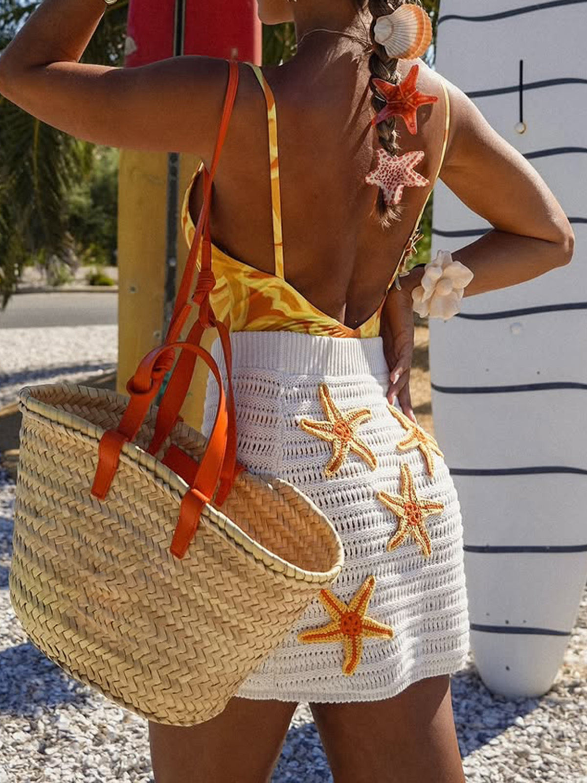 Crochet Starfish Sweater Skirt in White