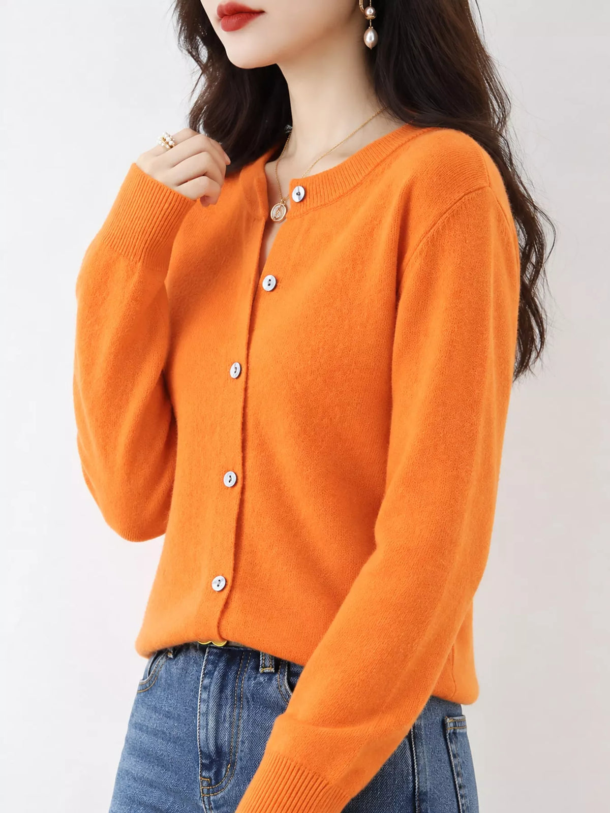 Crew Neck Button-Down Cardigan
