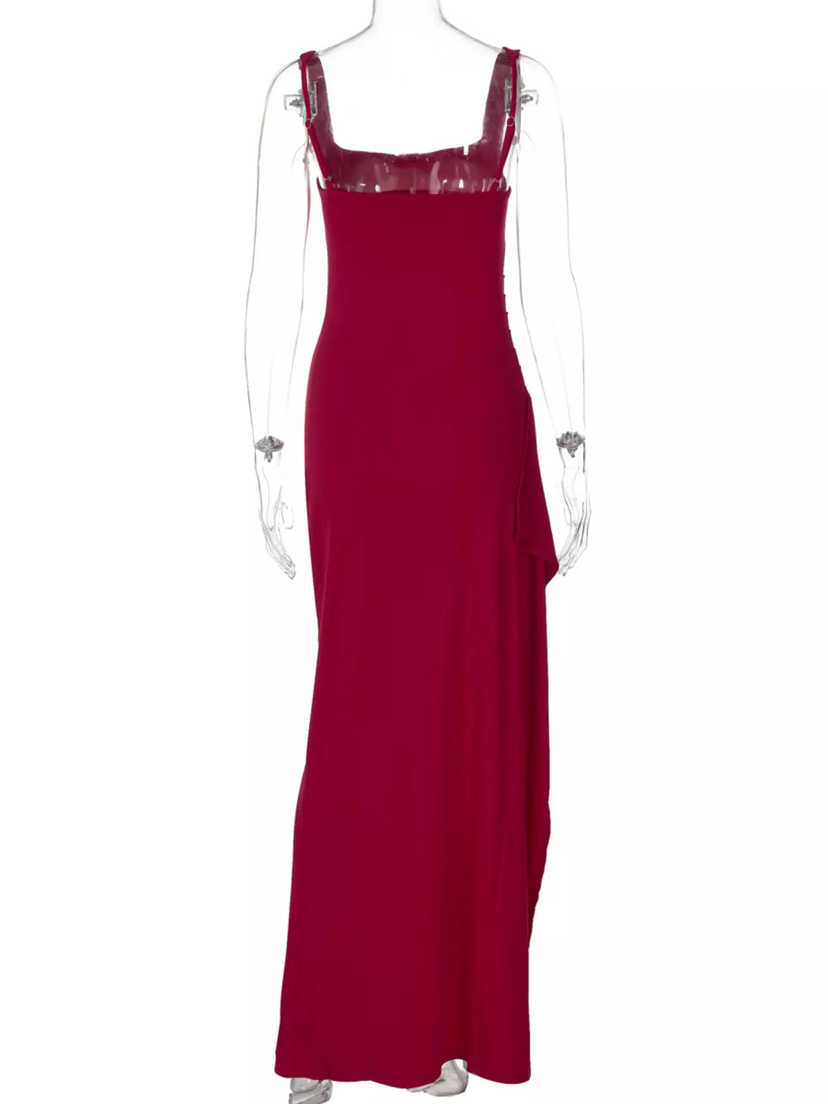 Ruched Slit Square Neck Maxi Dress