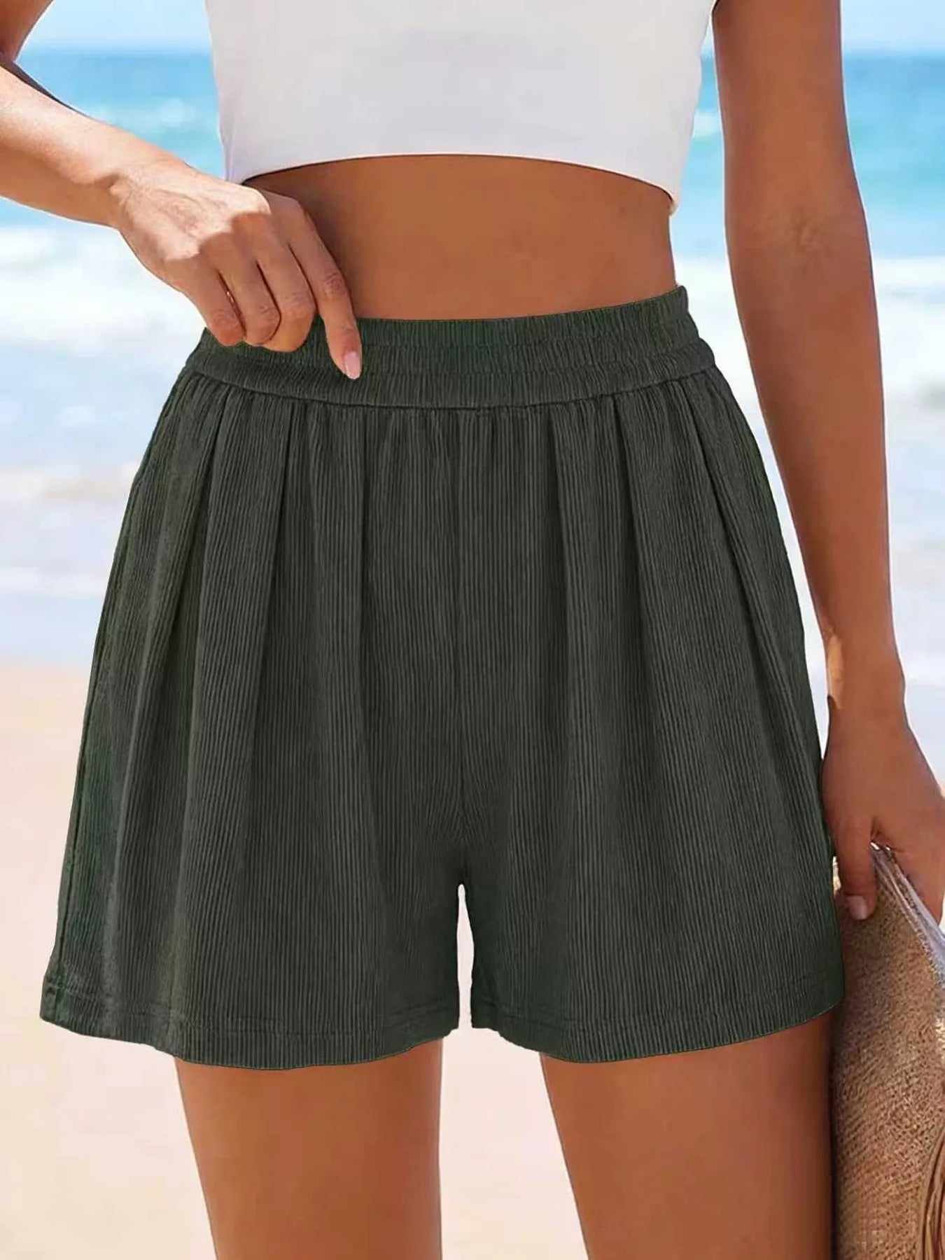 Ribbed High-Waisted Shorts