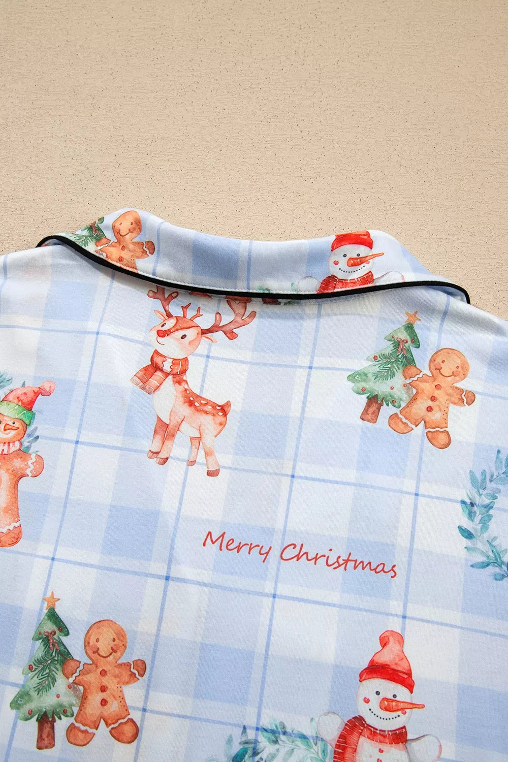 Plaid Christmas Pajama Set in Light Blue