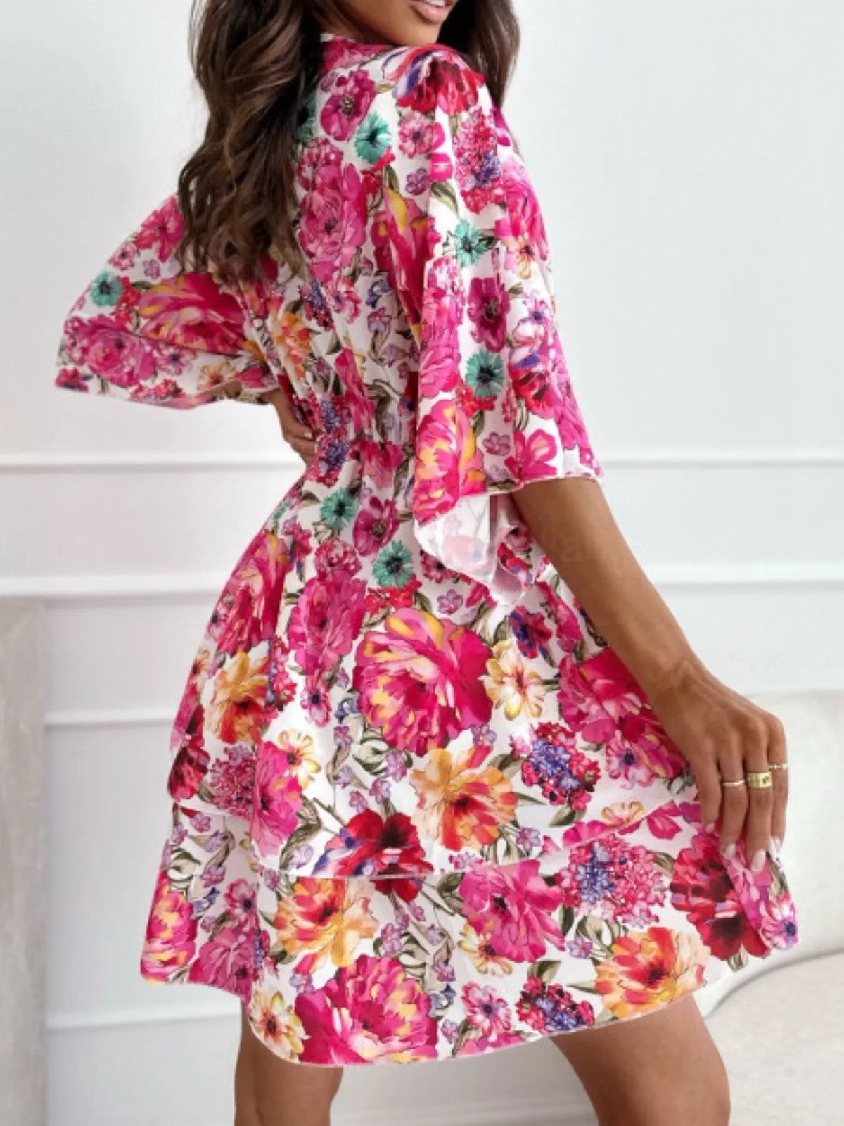 Floral V-Neck Ruffle Mini Dress