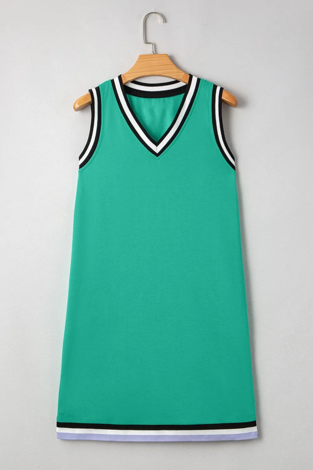 Contrast Trim V-Neck Shift Dress in Turquoise