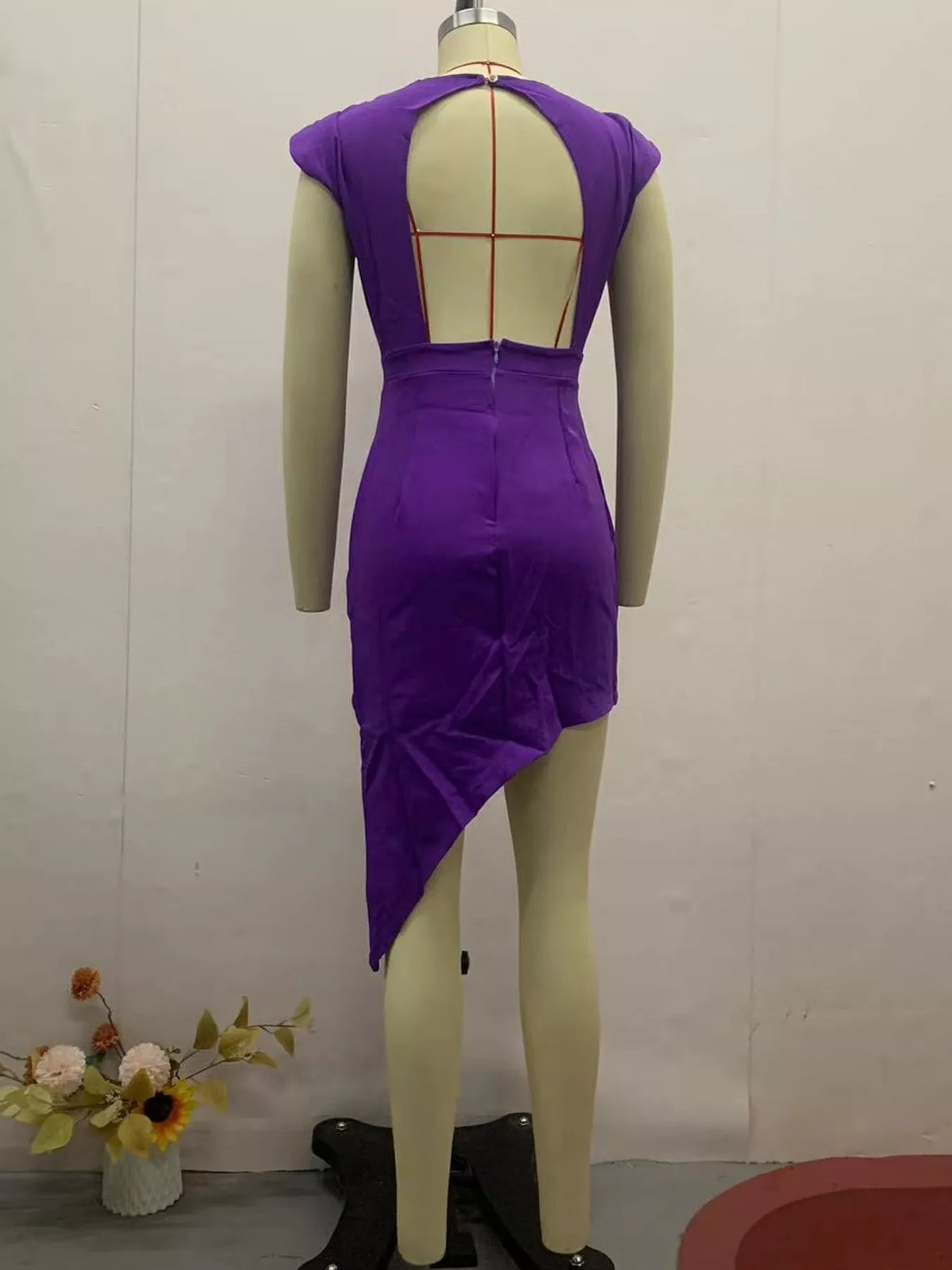 Asymmetrical Backless Pleated Dress