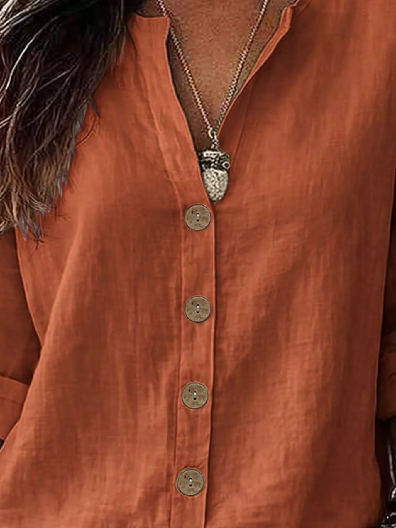 V-Neck Button-Up Long Sleeve Shirt