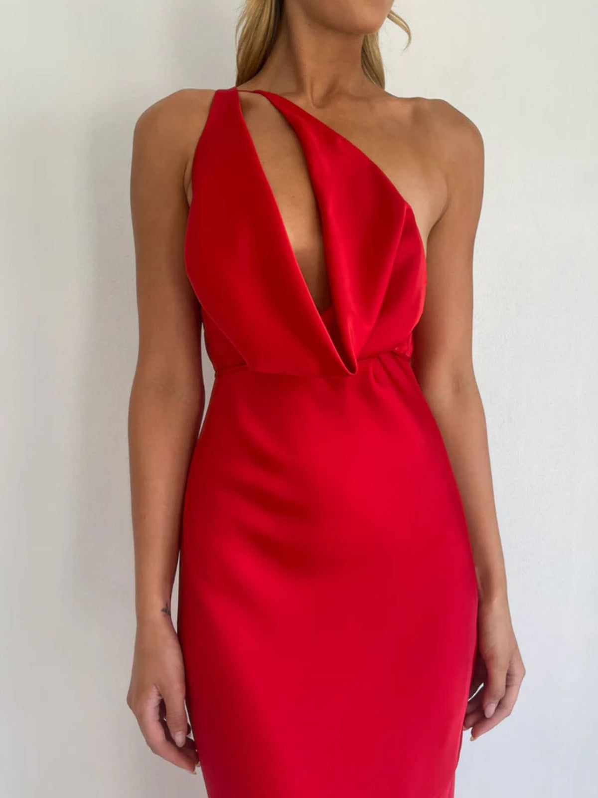 Halter Neck Ruched Satin Maxi Dress