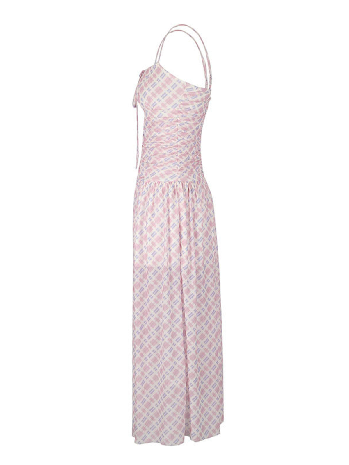 Plaid Spaghetti Strap Maxi Dress in Pink