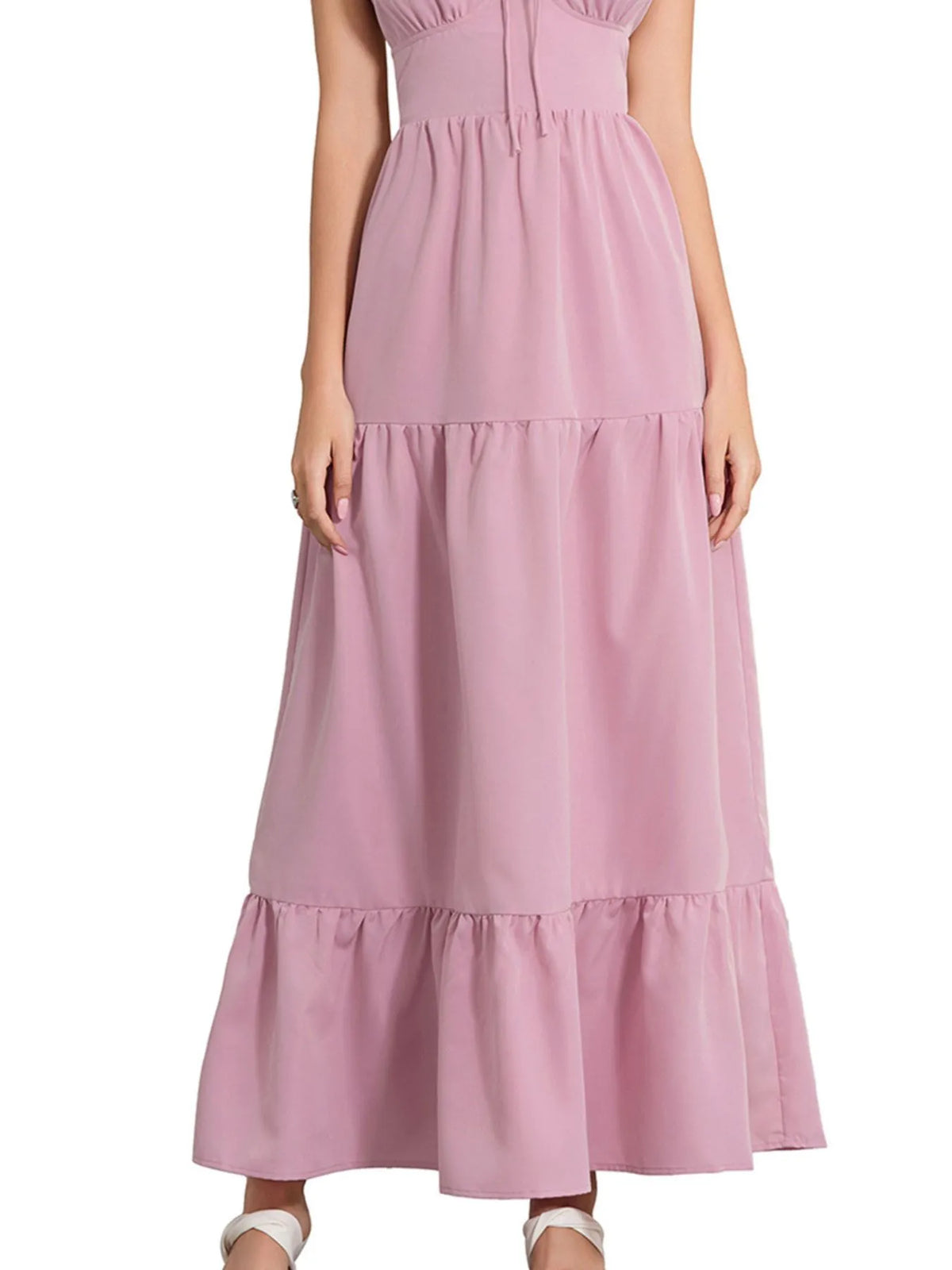 Tiered Lace-Up Spaghetti Strap Maxi Dress