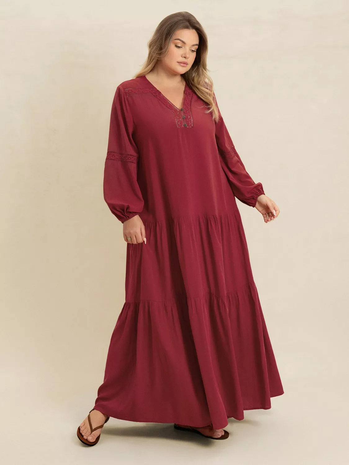 Bohemian Tiered Maxi Dress with Balloon Sleeves