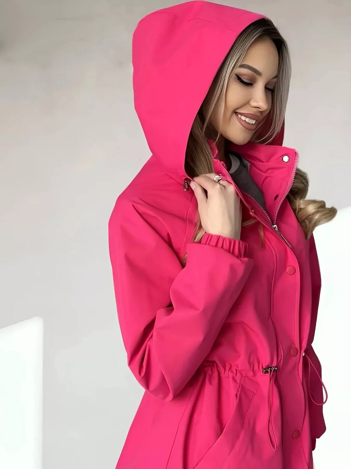 Hooded Drawstring Waist Windbreaker Jacket