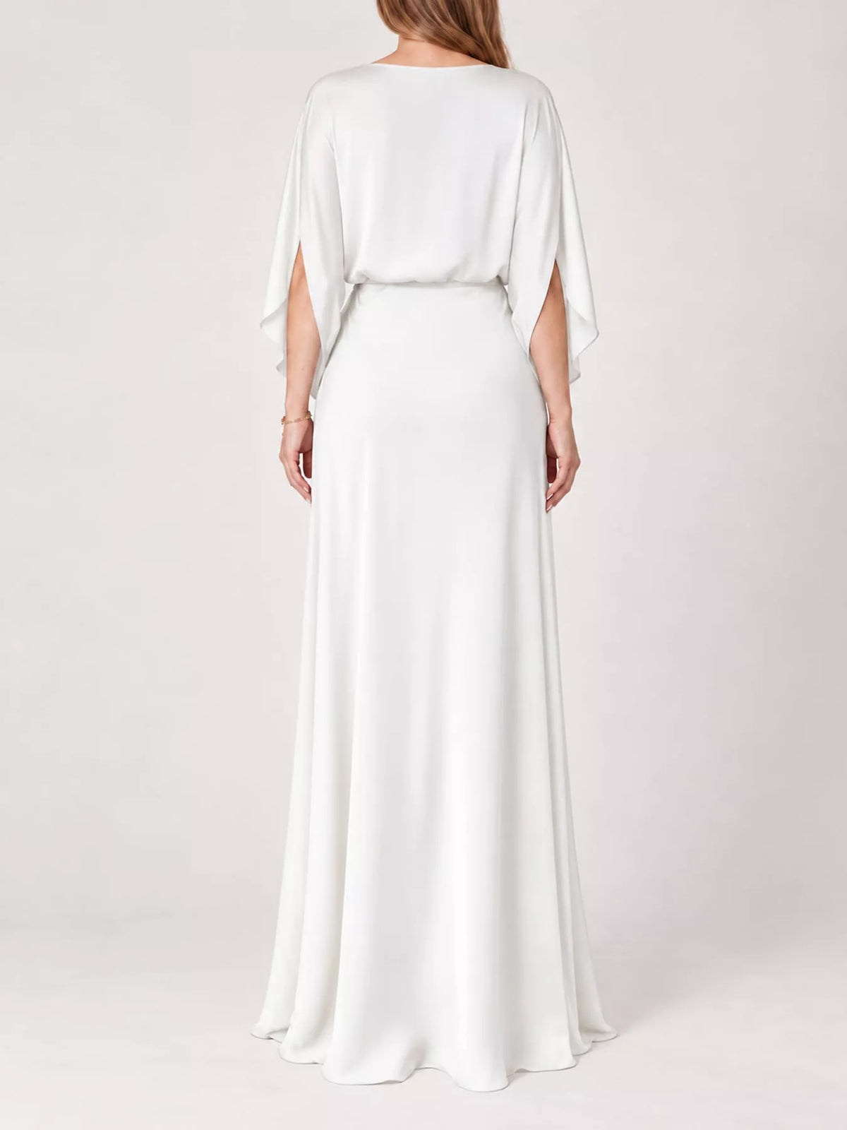 Satin Cape-Sleeve Maxi Dress
