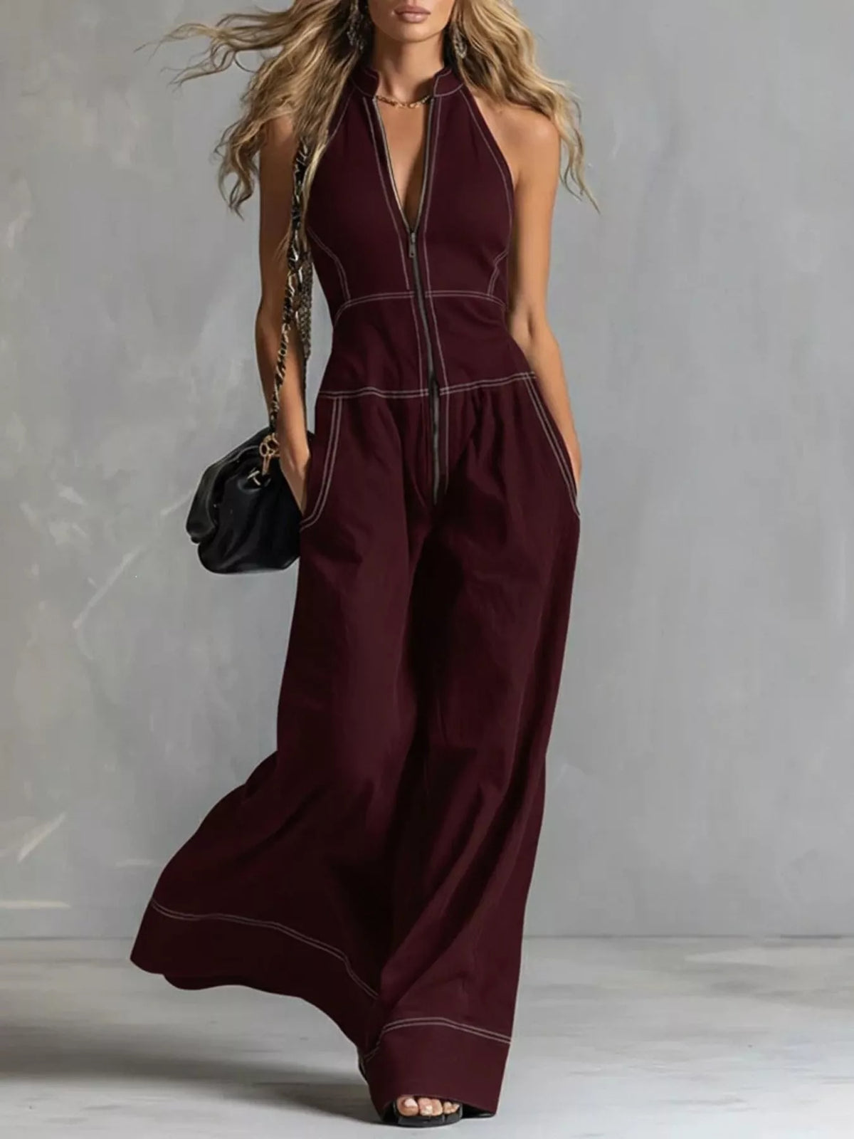 Zip-Front Sleeveless Jumpsuit