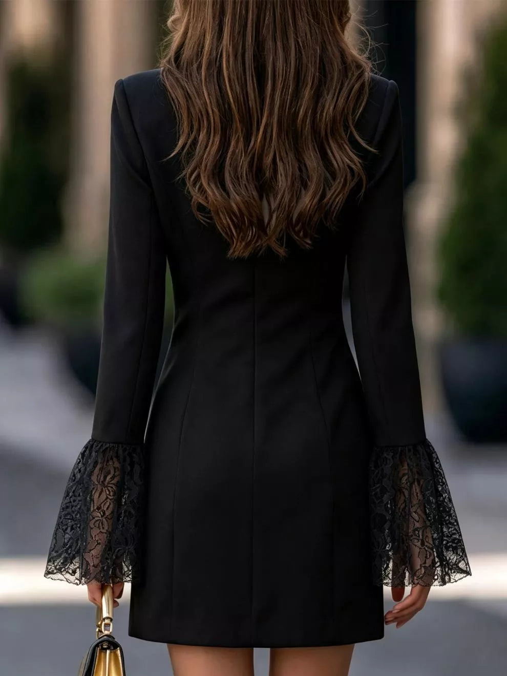 Double-Breasted Blazer Dress with Lace Cuffs